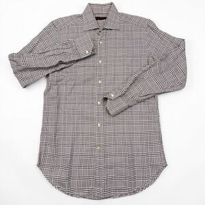 Etro Milano Dress Shirt Men 39 (Medium) Burgundy Houndstooth Glen Plaid Italy